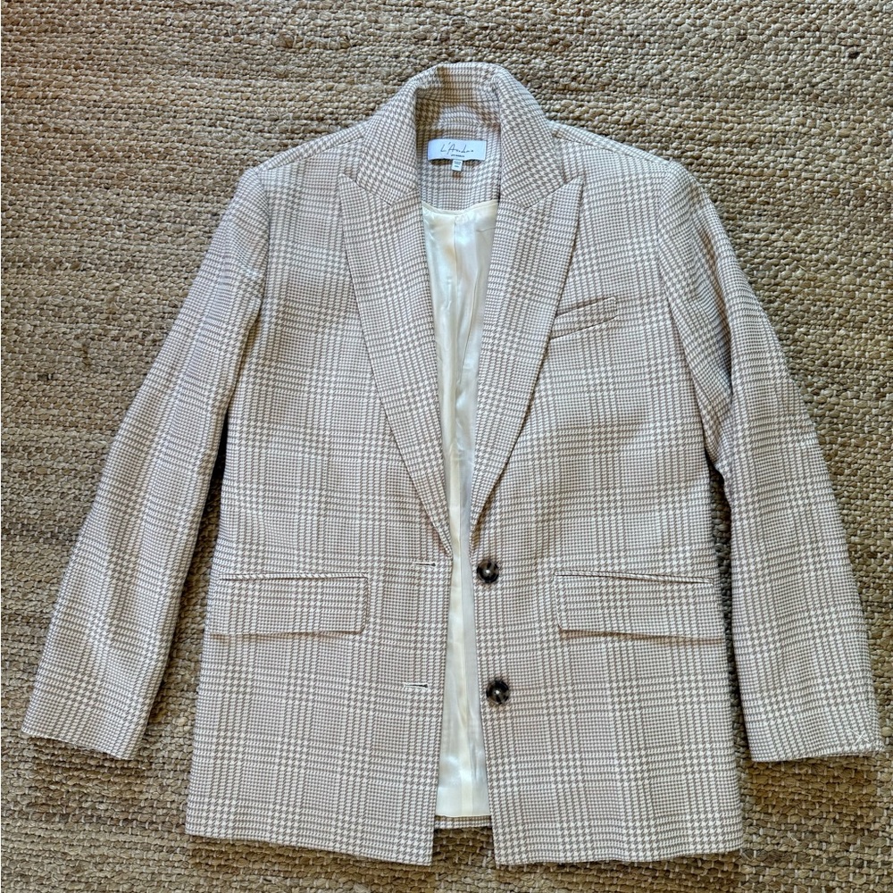L'Academie Beige Checkered Blazer